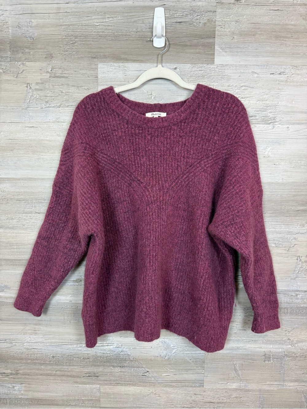 Madewell Belfiore Ribbed Pullover Sweater 2X Purple Wool Camel Hair Fuzzy